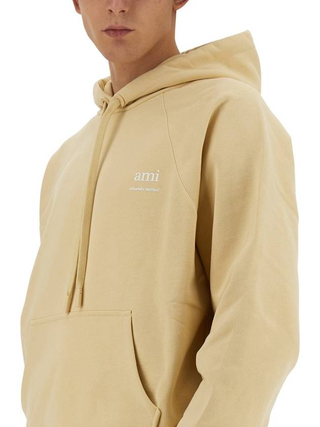 Logo Print Hoodie Beige - AMI - BALAAN 7