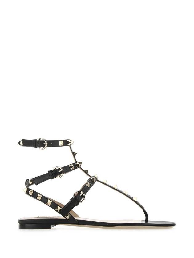 Women's Rockstud Leather Sandals Black - VALENTINO - BALAAN 1