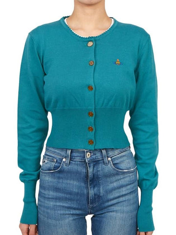 Women's ORB Embroidered Crop Cardigan Blue - VIVIENNE WESTWOOD - BALAAN 1