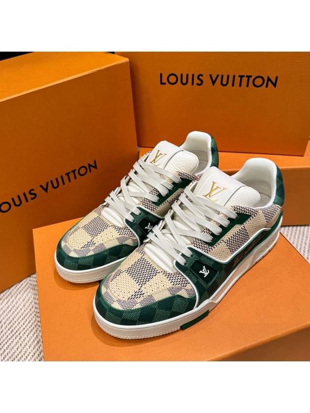 Men's LV Trainer Sneakers Calfskin Damier Green - LOUIS VUITTON - BALAAN 1