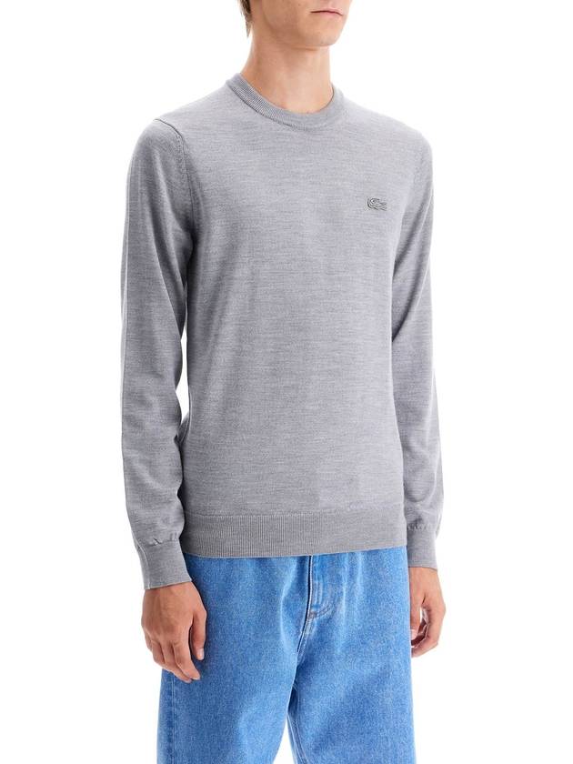 Merino Wool Crew Neck Knit Top Grey - LACOSTE - BALAAN 3