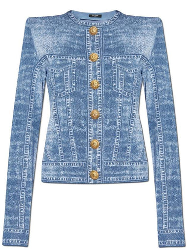 Balmain Snap-button Cardigan, Women's, Blue - BALMAIN - BALAAN 1