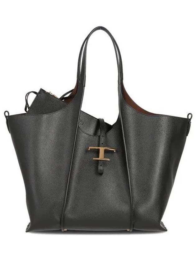 T Timeless Leather Medium Shopping Tote Bag Black - TOD'S - BALAAN 2