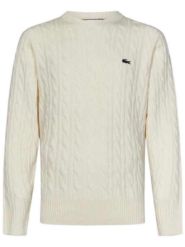 Cable Carded Wool Crew Neck Knit Top Ecru - LACOSTE - BALAAN 1