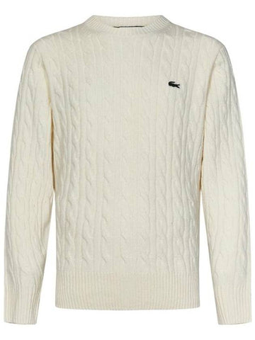 Cable Carded Wool Crew Neck Knit Top Ecru - LACOSTE - BALAAN 1