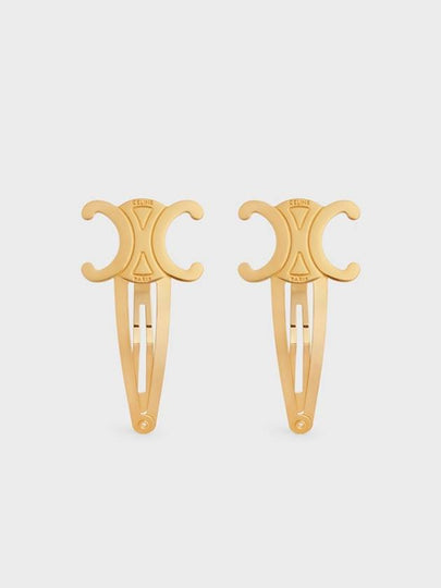 Triomphe Snap Brass Steel Hair Clip Gold Set Of 2 - CELINE - BALAAN 2