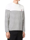 Men's Heart Logo Striped Long Sleeve T-Shirt White Black - AMI - BALAAN 4