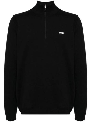 Logo Print Zipper Neck Cotton Blend Long Sleeve T-Shirt Black - HUGO BOSS - BALAAN 1