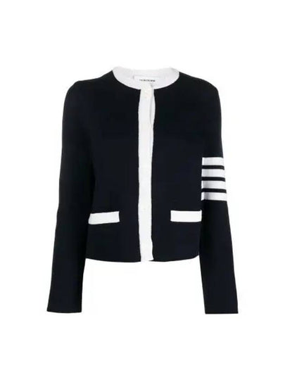 Double Face 4Bar Wool Cardigan Navy - THOM BROWNE - BALAAN 2