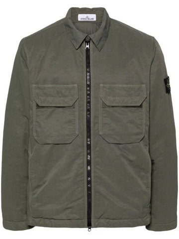 Compass Patch Shirt Zip Up Jacket Khaki - STONE ISLAND - BALAAN 1