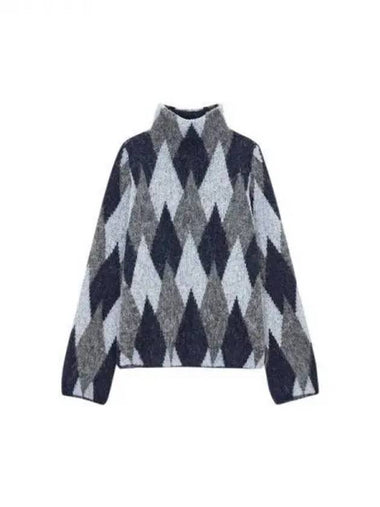 Women s Diamond Pattern Alpaca Sweater Navy 270233 - EMPORIO ARMANI - BALAAN 1