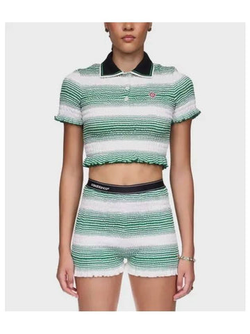 Women s Gradient Stripe Shred Polo Top Green SHIRRED - CASABLANCA - BALAAN 1