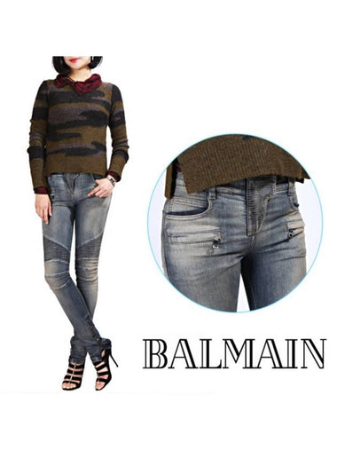 Women's Biker Skinny Jeans Blue - BALMAIN - BALAAN 1