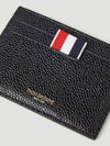 Stripe Note Compartment Pebble Grain Leather Card Wallet Black - THOM BROWNE - BALAAN 4