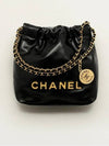 Mini Handbag Shiny Calfskin Gold Black - CHANEL - BALAAN 5