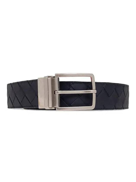 Interciato Reversible Leather Belt Black - BOTTEGA VENETA - BALAAN 2