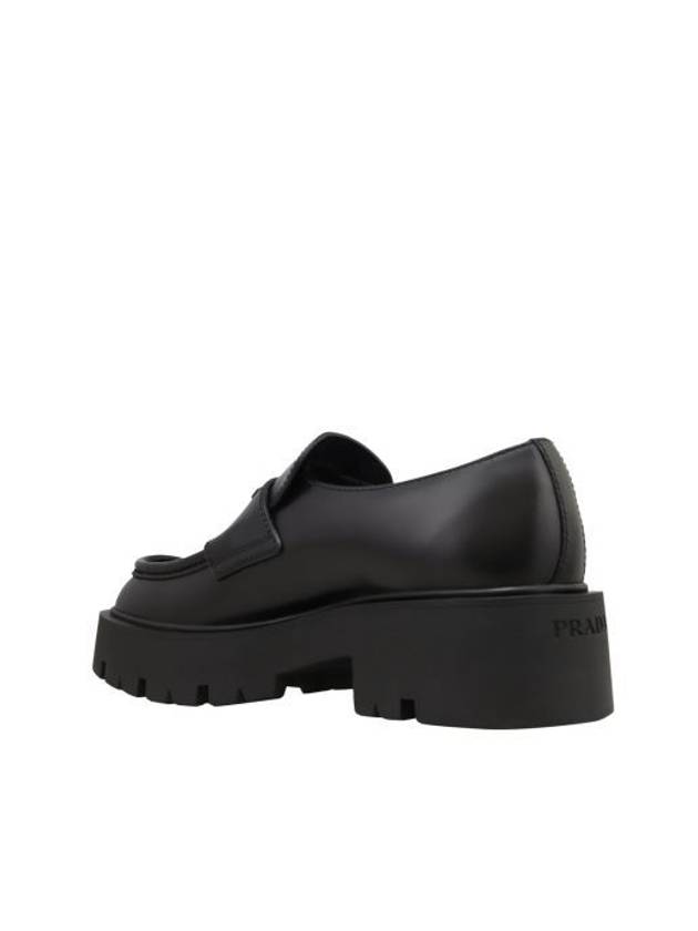 Triangle Logo Brushed Leather Loafers Black - PRADA - BALAAN 3