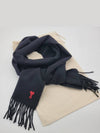 Small Heart Logo Wool Classic Muffler Black Scarf - AMI - BALAAN 6