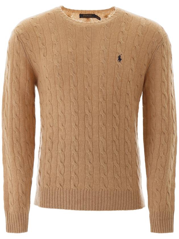 Embroid Logo Cable Knit Top Camel Melange - POLO RALPH LAUREN - BALAAN 2