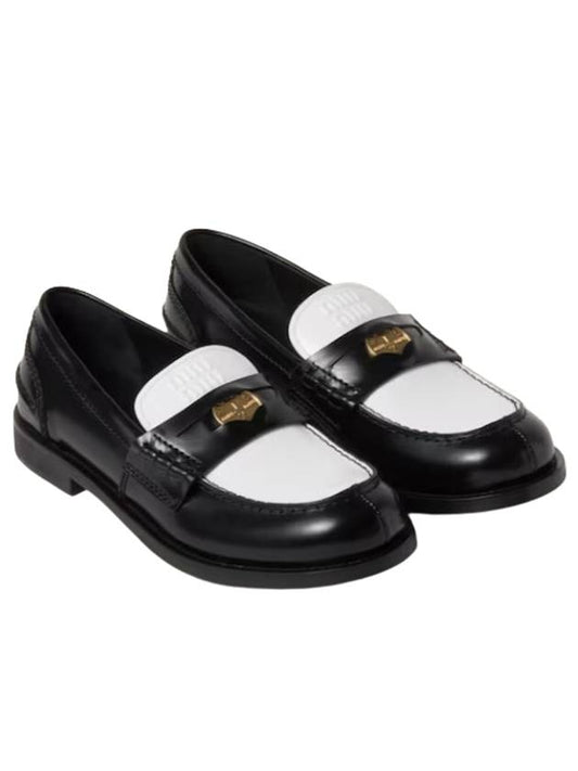 Women's Leather Loafers Black White - MIU MIU - BALAAN 2