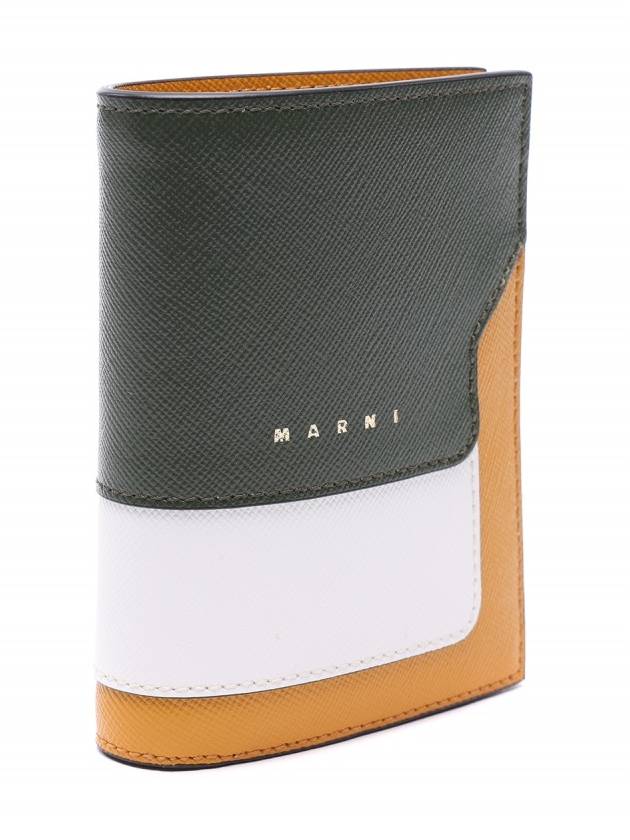 Saffiano Leather Color Block Half Wallet Green - MARNI - BALAAN 4