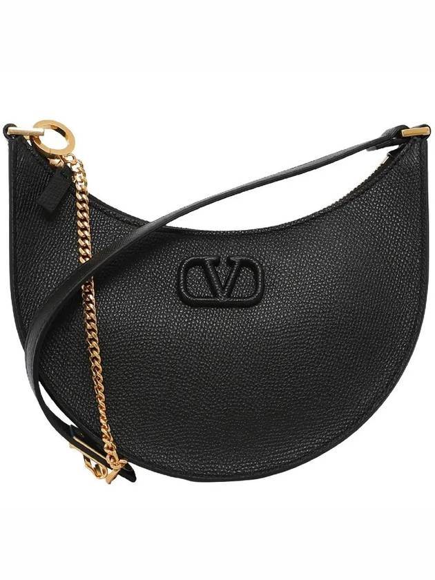 V Logo Chain Hobo Shoulder Bag Black - VALENTINO - BALAAN 1