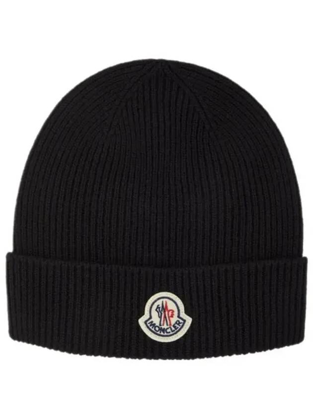 Logo Patch Wool Beanie Black 3B70500 A9342 999 - MONCLER - BALAAN 1