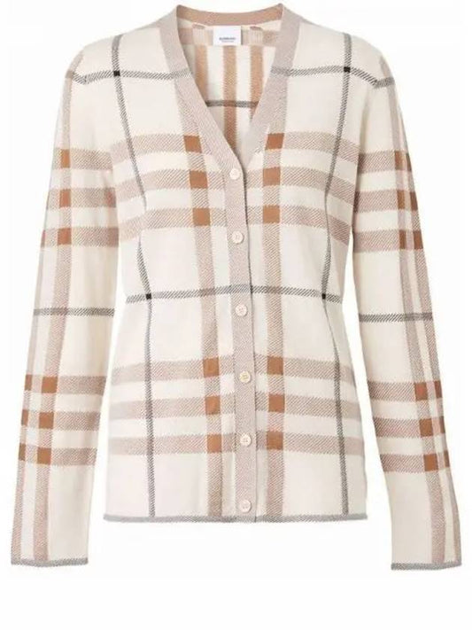 Women's Intarsia Lamana Check Pattern Cardigan Ivory - BURBERRY - BALAAN 2