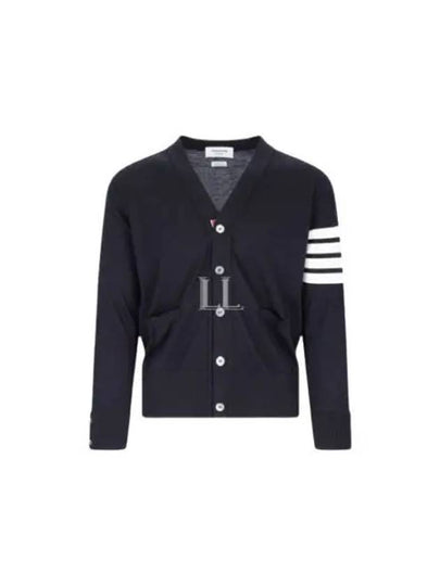 Men's Sustainable Classic Diagonal Wool Cardigan Navy - THOM BROWNE - BALAAN 2