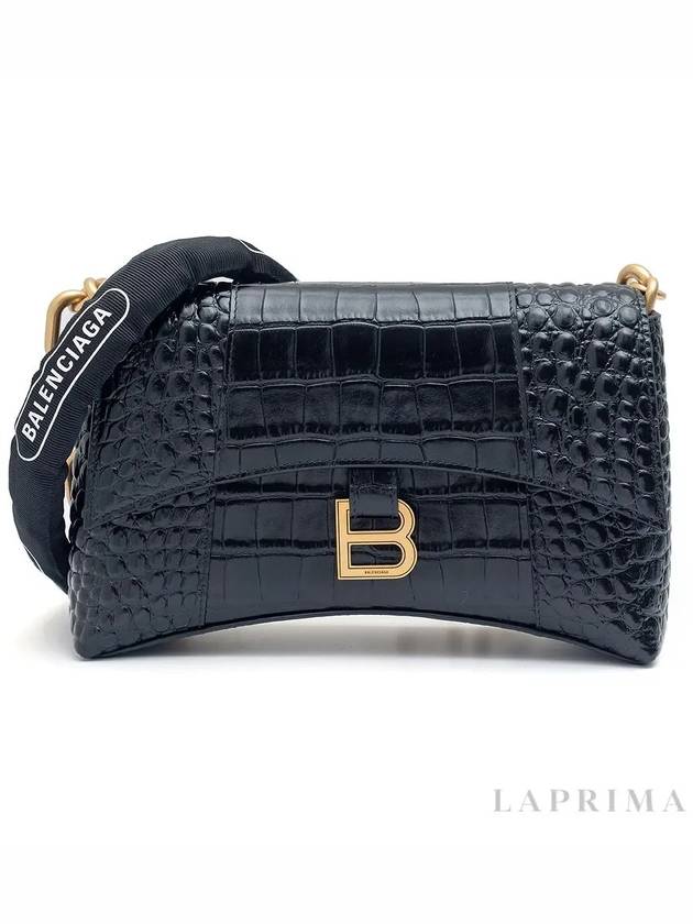 Downtown Crocodile Embossed XS Shoulder Bag Black - BALENCIAGA - BALAAN.