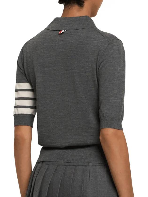 Women's Diagonal Striped Relaxed Fit Wool Polo Shirt Grey - THOM BROWNE - BALAAN 4