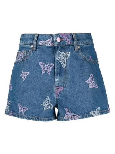 Embroidery Denim High Waisted Shorts Blue - GANNI - BALAAN 2