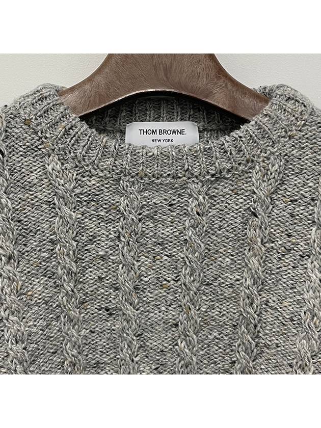 Donegal Twist Cable 4-Bar Classic Crewneck Knit Top Light Grey - THOM BROWNE - BALAAN 5