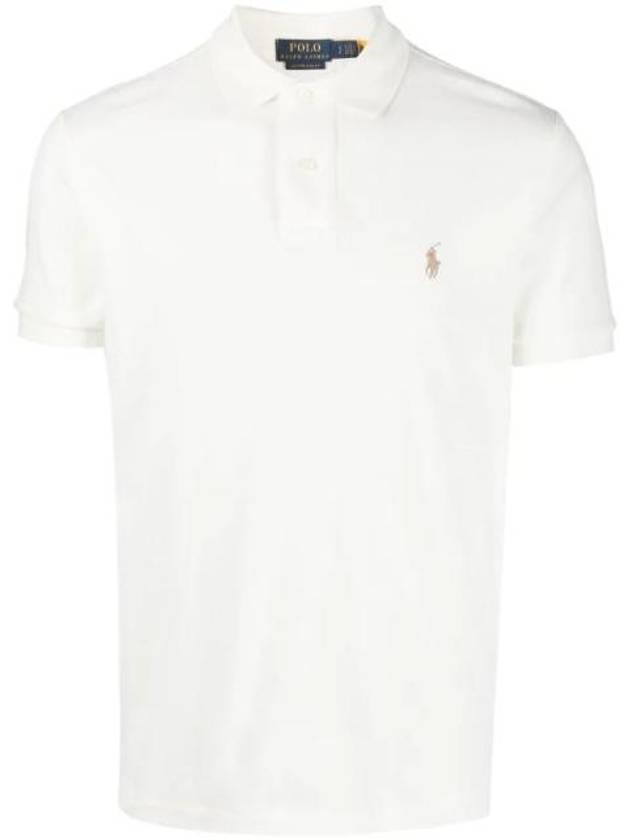 Embroidered Brown Pony Slim Fit Polo Shirt White - POLO RALPH LAUREN - BALAAN 1