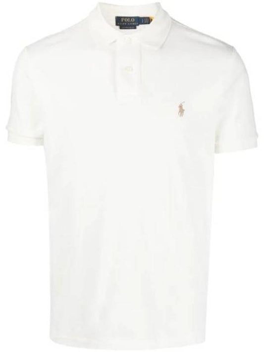Embroidered Pony Brown Slim Fit Polo Shirt White - POLO RALPH LAUREN - BALAAN 1