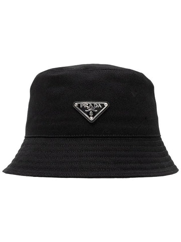 triangle logo drill bucket hat black - PRADA - BALAAN.