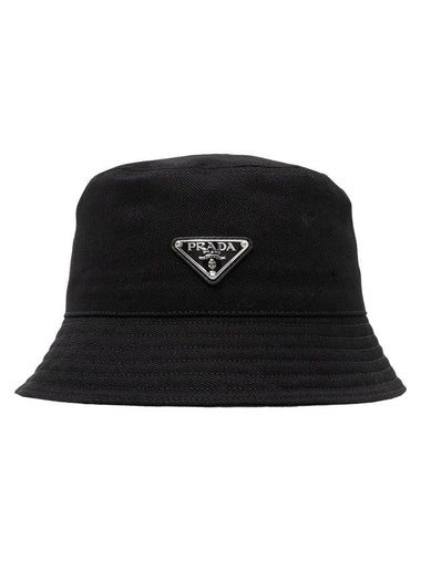 Triangle Logo Drill Bucket Hat Black - PRADA - BALAAN 1