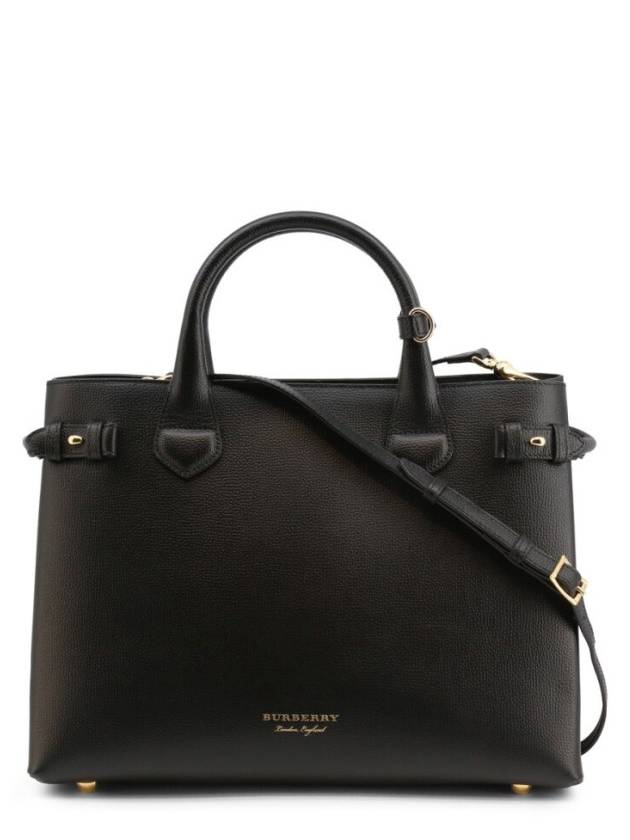 Women's House Check Banner Medium Tote Bag Black - BURBERRY - BALAAN 2