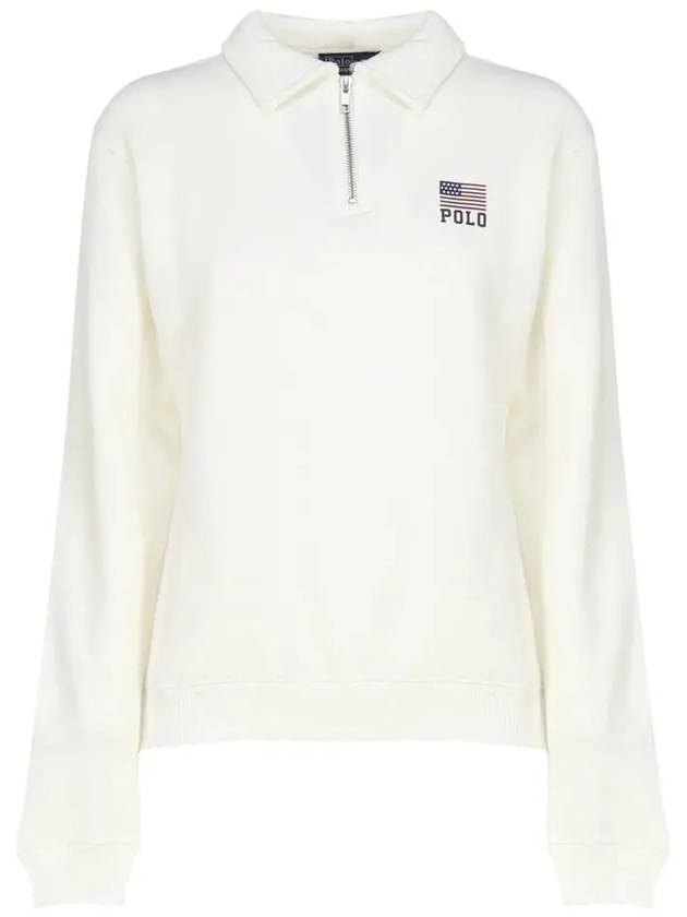 Logo Print Half Zip Up Cotton Sweatshirt Ivory - POLO RALPH LAUREN - BALAAN 2