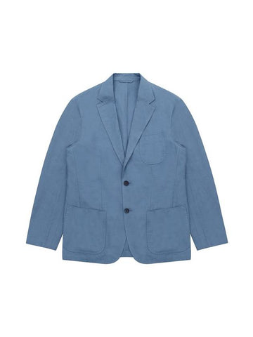 Linen Blend Out Pocket Jacket Blue - SOLEW - BALAAN 1