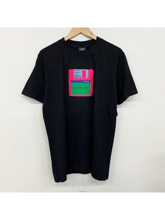 Floppy Disk Print Cotton Short Sleeve T-Shirt Black - MARCELO BURLON - BALAAN 1