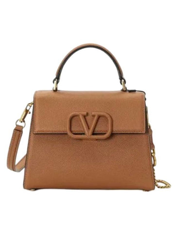 V Sling Small Grainy Calfskin Hand Cross Bag Almond - VALENTINO - BALAAN 1