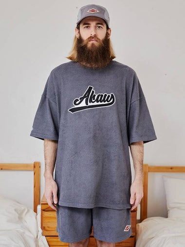 Overfit Terry Towel T-Shirt Charcoal - AKAW - BALAAN 1