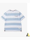 Men's Rugby Striped Pick Pocket Short Sleeve T-Shirt Light Blue White - THOM BROWNE - BALAAN 2