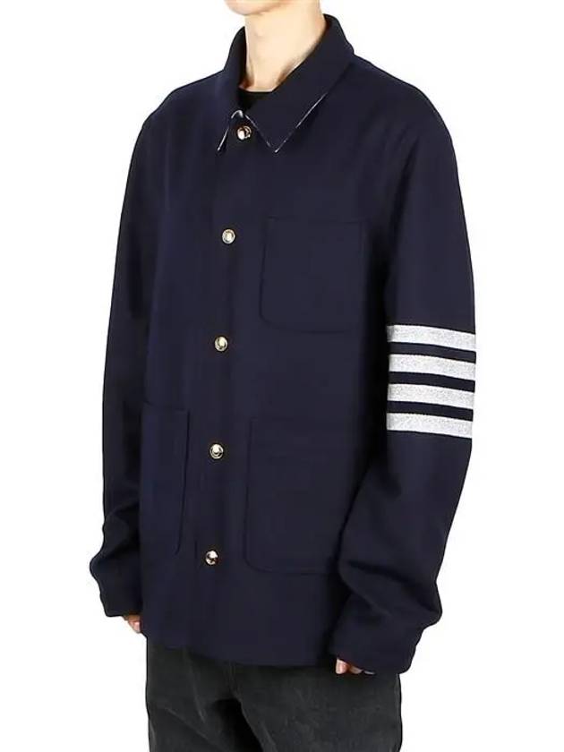 Stripe Detail Button Wool Jacket Navy - THOM BROWNE - BALAAN 2