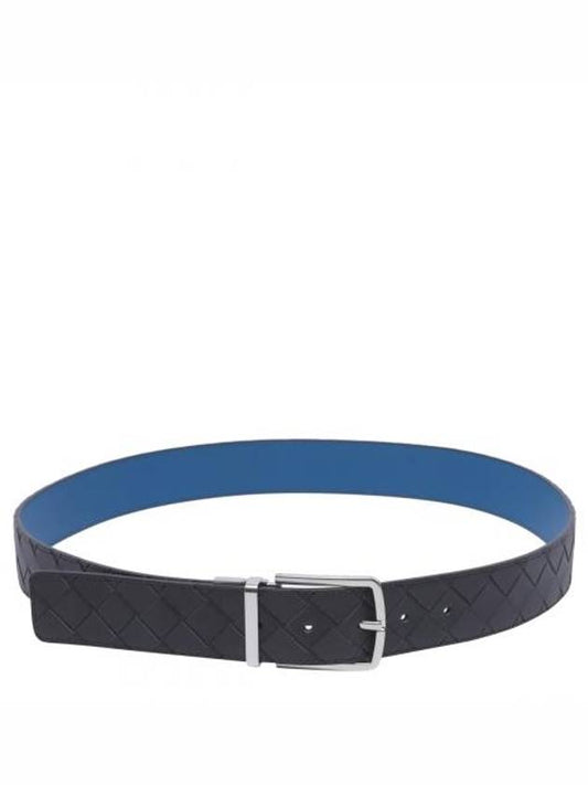 Intrecciato Reversible Leather Belt Black Blue - BOTTEGA VENETA - BALAAN 1