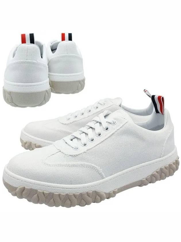 Frayed Canvas Cable Knit Sole Field Shoes White - THOM BROWNE - BALAAN.