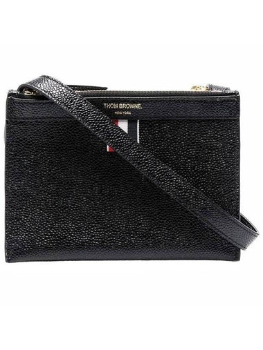 Document Holder Pebble Grain Leather Mini Cross Bag Black - THOM BROWNE - BALAAN 1