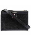 Document Holder Pebble Grain Leather Mini Cross Bag Black - THOM BROWNE - BALAAN 1