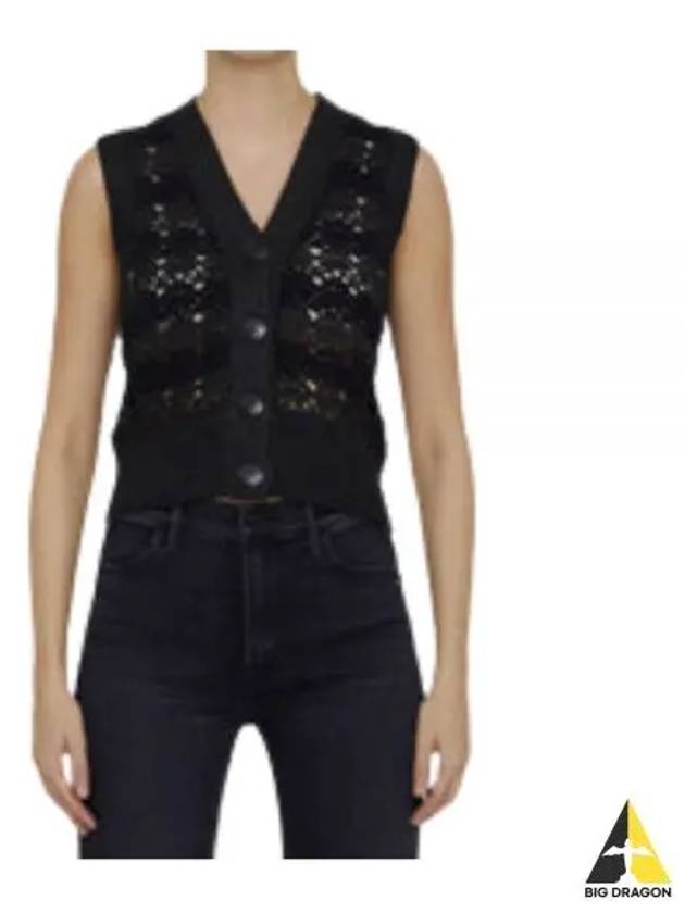 Crochet V-Neck Knit Vest Black - GANNI - BALAAN 2